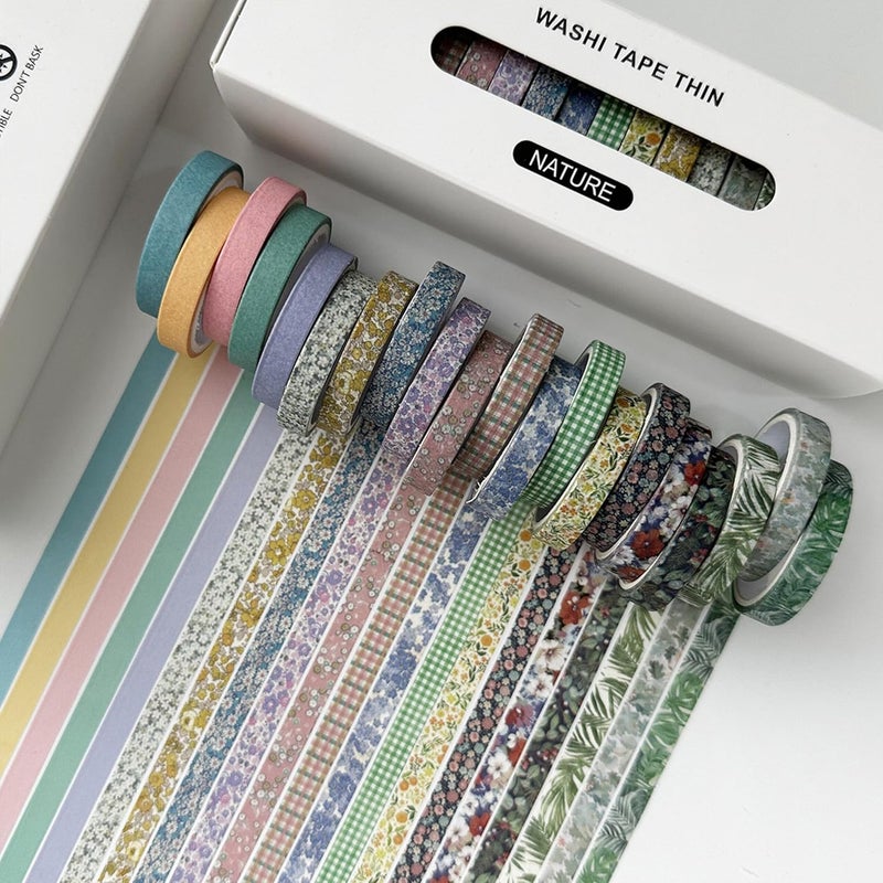 YUBX Vintage Washi Tape Set 20 Rolls Skinny Retro Decorative Antique Patterns Masking Tapes for Arts, DIY Crafts, Journals, Planners, Scrapbook, Wrapping (Nature) - Image 2